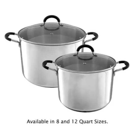 Hastings Home Large Stainless Steel 12-Qt Stock Pot With Lid &ndash; 11.5" x 7.5" image {2}