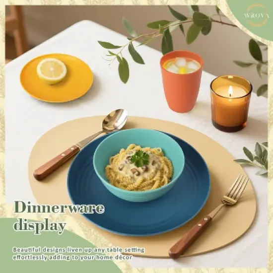 Itopfox Wheat Straw Dinnerware Set of 32, Unbreakable Plates and Bowls for 8, Dishwasher Safe for Kitchen and Camping, Vibrant Series image {5}