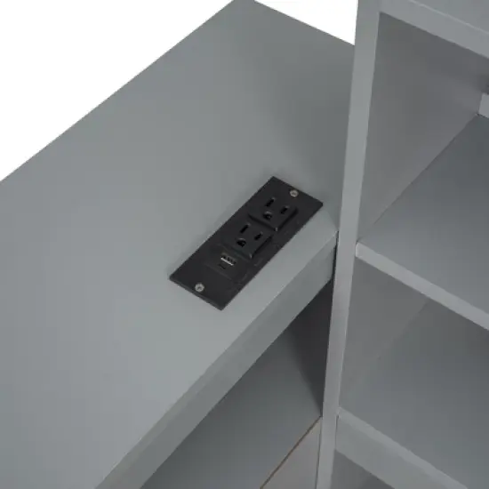 GDFStudio Oswald 4pcs Full Size Wooden Bedroom Furniture Sets with Shelves, Nightstand, Drawers and USB Ports image {3}