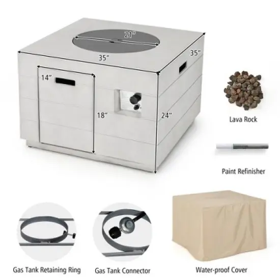 Tangkula 34" Square Concrete Propane Fire Pit Table w/ Lava Rocks Rain Cover 50,000 BTU image {8}