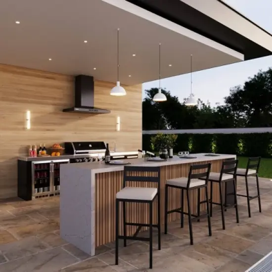 LeisureMod Chelsea Collection Modern Aluminum Outdoor Bar Chair Set of 4 &ndash; Black Patio Seating for Decks, Balconies, Porches, and Outdoor Spaces image {4}