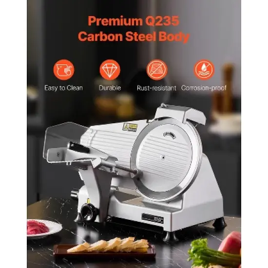 VEVOR Commercial Meat Slicer, 10 inch Electric Deli Food Slicer, 180W Meat Cutter with a Premium 65Mn Blade, 0-0.4 inch Adjustable Thickness, Silver image {5}