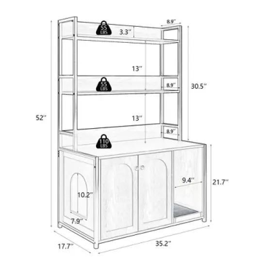 GustoWave Litter Box Enclosure Furniture with 3-Layer Storage Shelves,Indoor Hidden Cat Washroom for 25in Diameter Litter Box, Brown image {1}