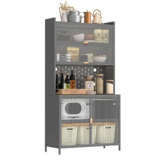 KTMBDW 73'' Tall Kitchen Pantry Cabinet , Metal Pantry Storage Cabinet with 6 Level Flip Door Pegboard for Kitchen, Dining Room, Living Room image {10}
