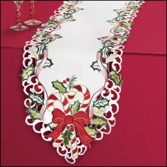 Collections Etc Candy Cane Christmas Table Linens image {1}