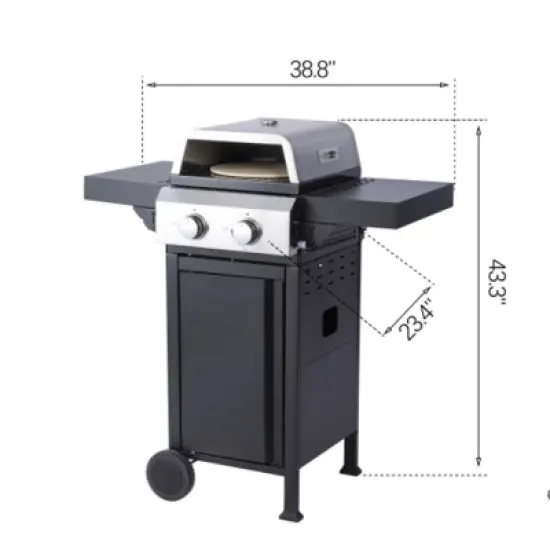 FURNIinspire Outdoor Grills, Griddles and Smokers Professional 2 Burner Gas Grill, Stainless Steel BBQ with Pizza Oven, Black, 22.6"*23.6"*17.32" image {1}