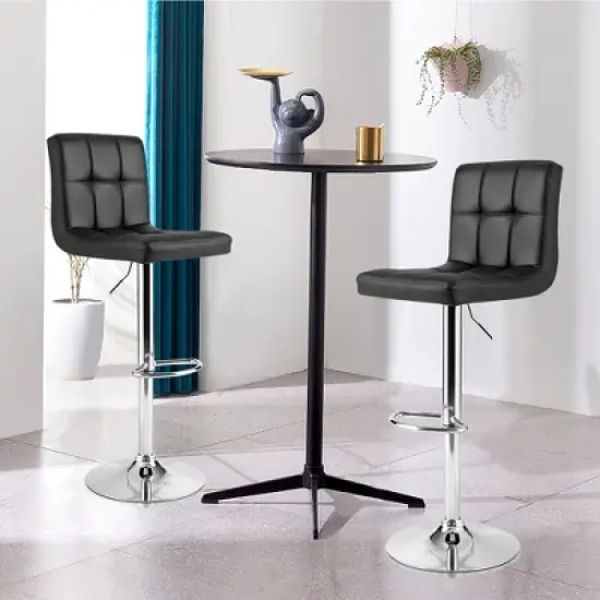 Costway Adjustable Swivel Bar Stool Counter Height Bar Chair PU Leather w/ Back Black image {1}