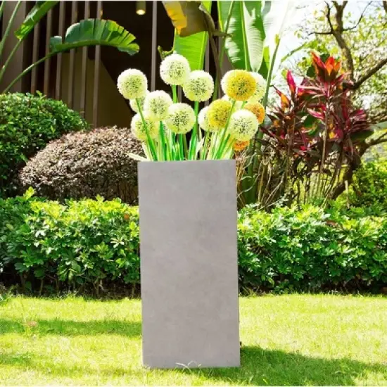 Rosemead Home & Garden, Inc.11" Wide Square Concrete/Fiberglass Modern Indoor/Outdoor Planter Weathered Gray: UV & Weather-Resistant image {3}