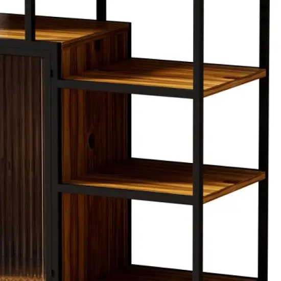 Multipurpose Bookshelf Storage Rack with Closed Storage Cabinets, Black + Brown - ModernLuxe image {7}