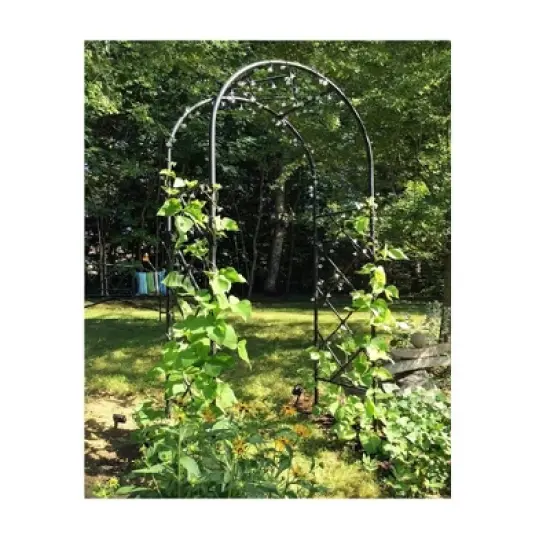 Achla Designs 92" Elegant Handcrafted Lattice Iron Garden Arbor Graphite Powder Coated Finish image {2}