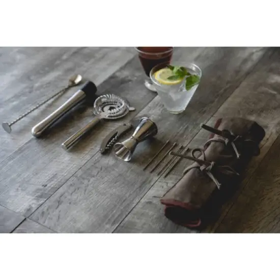 Picnic Time Bartender Travel Tool Set Green: Portable Bartending Kit & Barware Tools in Olive Cotton image {3}