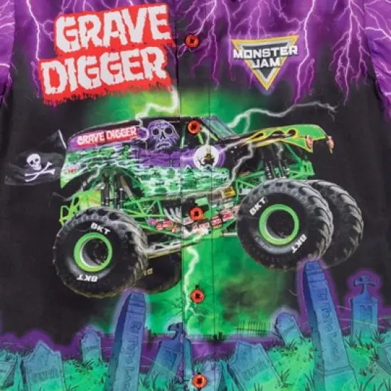 Monster Jam Trucks Grave Digger Short Sleeve Button Down Dress Shirt  image {1}