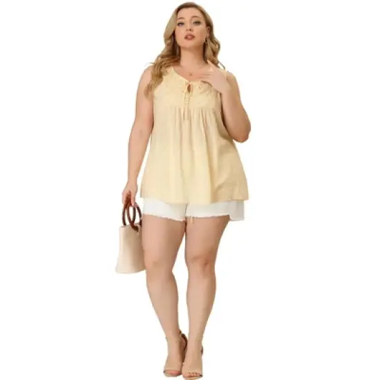 Agnes Orinda Women's Plus Size Blouses Lace Swiss Dots Sleeveless Summer Babydoll Tops image {2}