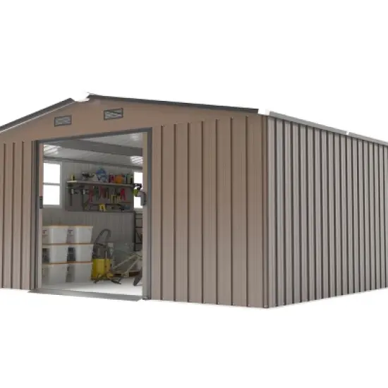 Heavy-Duty 10x12FT Metal Outdoor Storage Shed with Protective Film, Sunlit Windows & Waterproof Steel Panels - Coolbibila image {4}