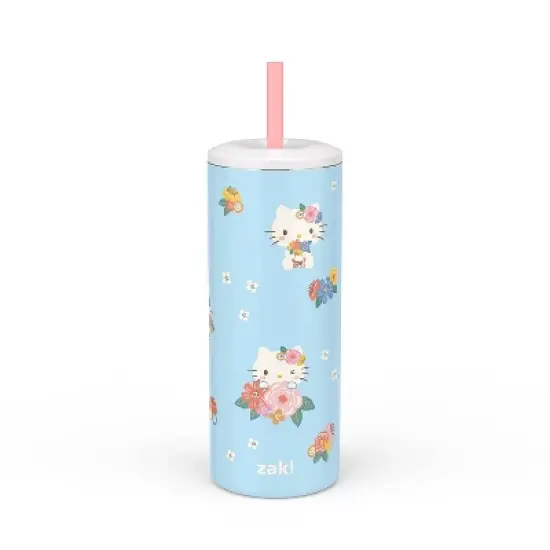 Zak Designs 16 fl oz Stainless Steel Vacuum Insulated Hello Kitty Straw Tumbler: Kids Portable Drinkware, Dishwasher-Safe image {6}