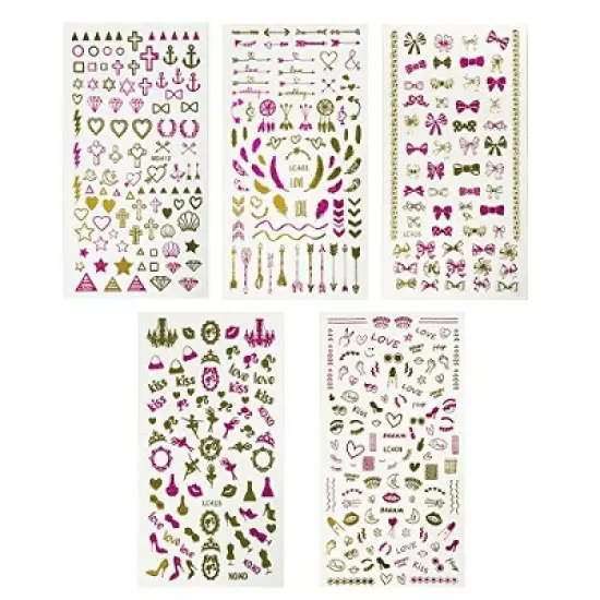 Wrapables 450+ Nail Stickers Pink & Gold Foil Nail Stickers Nail Art, 5 sheets - Love image {1}