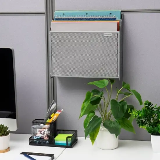 Mind Reader Vertical File Storage, Desktop Organizer, Wall Mount, Office, Metal Mesh, 12.5"L x 3.75"W x 11.5"H, Silver image {3}