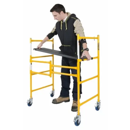 MetalTech 4 Foot High Portable Adjustable Platform Basic Mini Mobile Scaffolding Ladder with Locking Wheels image {3}