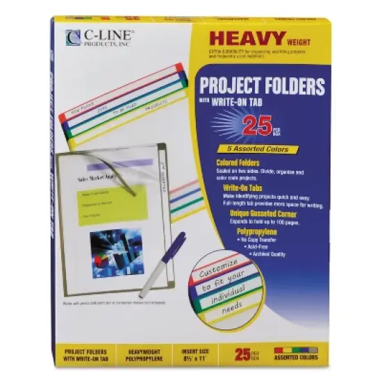C-Line Write-On Project Folders, Straight Tab, Letter Size, Assorted Colors, 25/Box image {2}