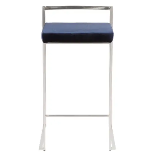 Set of 2 26" Fuji Contemporary Stackable Counter Height Barstool Stainless Steel with Cushion - Lumisource image {5}
