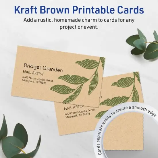 Avery Printable Rectangle Business Cards with Sure Feed Technology, 2" x 3-1/2", Kraft Brown Cardstock, Print-to-the-Edge, Laser/Inkjet, 80 Total image {1}