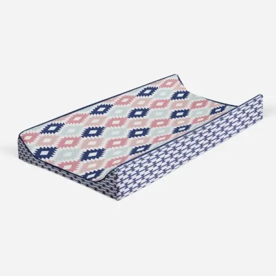 Bacati - Emma Printed Kilim Coral/Mint/Navy Quilted Changing Pad Cover image {1}