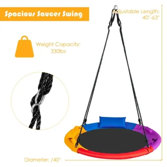 Safstar 40" Saucer Tree Swing Outdoor Round Platform Swing w/ Pillow & Handle image {6}