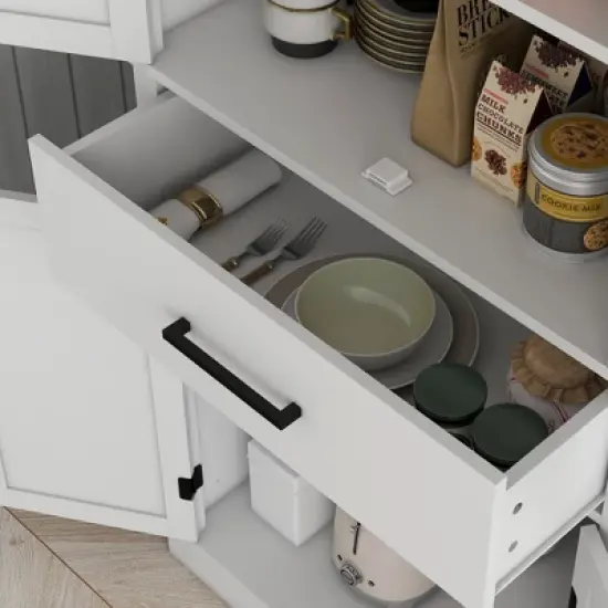HOMCOM 72" Tall Kitchen Pantry Storage Cabinet, Farmhouse Freestanding Kitchen Cabinet with Barn Doors, Drawer and Adjustable Shelves, White image {5}