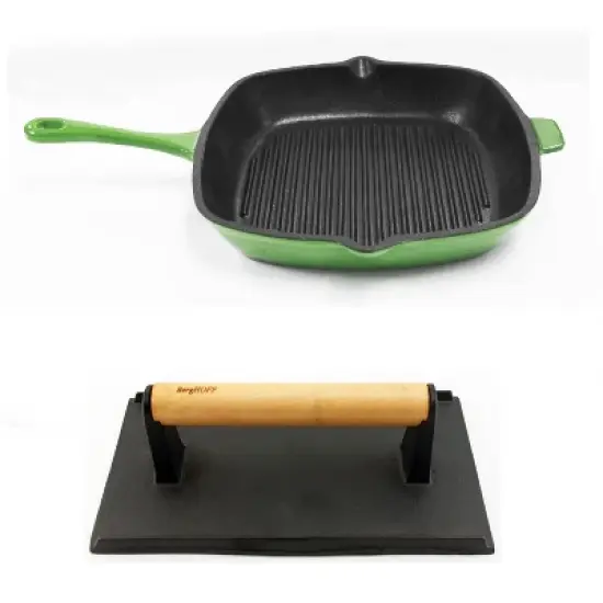 BergHOFF Neo 2Pc Cast Iron Grill Set, Grill Pan & Bacon/Steak Press image {6}