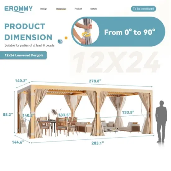 EROMMY 24 Ft. W X 12 Ft. D Louvered Pergola With Louvered Roof For Decks, Gardens And Backyards image {2}