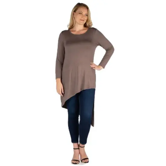 24seven Comfort Apparel Womens Plus Size Long Sleeve Knee Length Asymmetrical Tunic Top image {7}