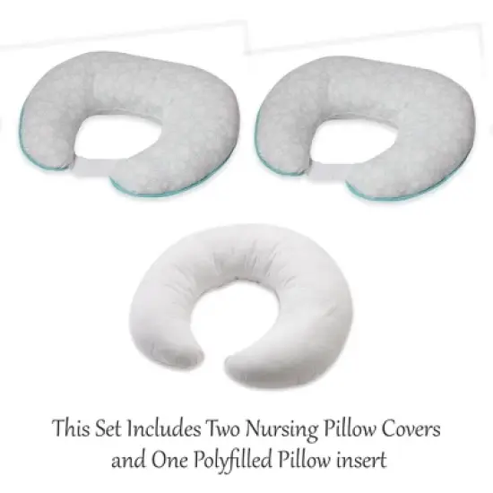 Bacati - 3 pc Petals/Floral Aqua Muslin Hugster Feeding & Infant Support Nursing Pillow with 2 removable zippered covers image {3}