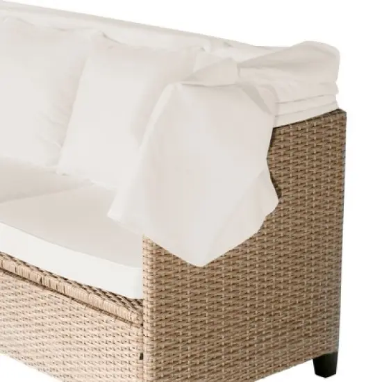 FIONECA 4-Piece UV-Proof Resin Wicker Patio Sofa Set with Retractable Canopy, Cushions & Lift-Top Table, Beige Outdoor Furniture image {12}