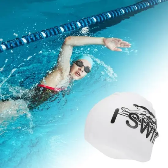 Unique Bargains Silicone Floating Pattern Waterproof Swim Cap Black White 1 Pc image {1}