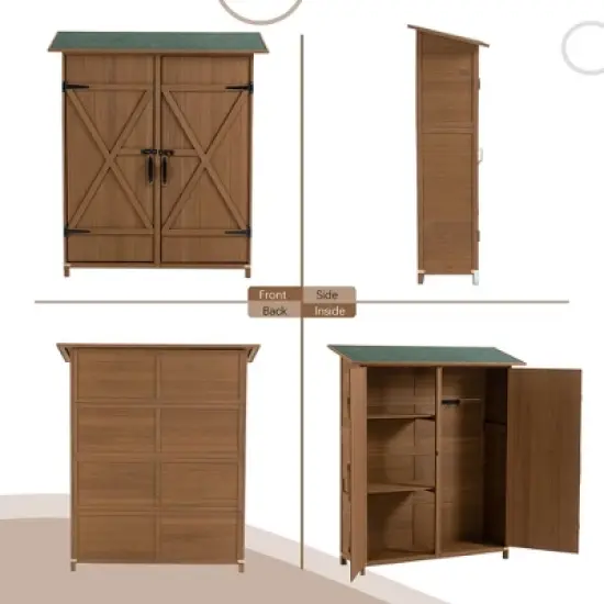 GDFStudio Hamilton 64" Outdoor Fir Wood Storage Shed with Detachable Shelves and Asphalt Roof image {8}