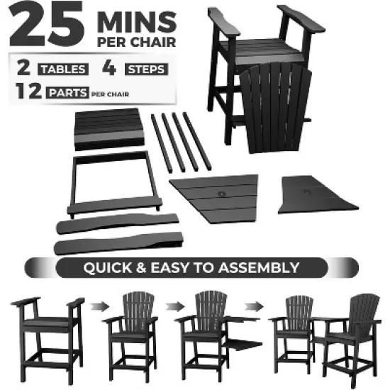 Acekool Recycled Poly Barstool Adirondack Set - 2 Weatherproof Chairs with Connecting Tray image {6}