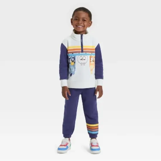 Toddler Boys' 2pc Bluey Bingo Fleece Quarter Zip Pullover and Bottom Set - Navy Blue image {4}