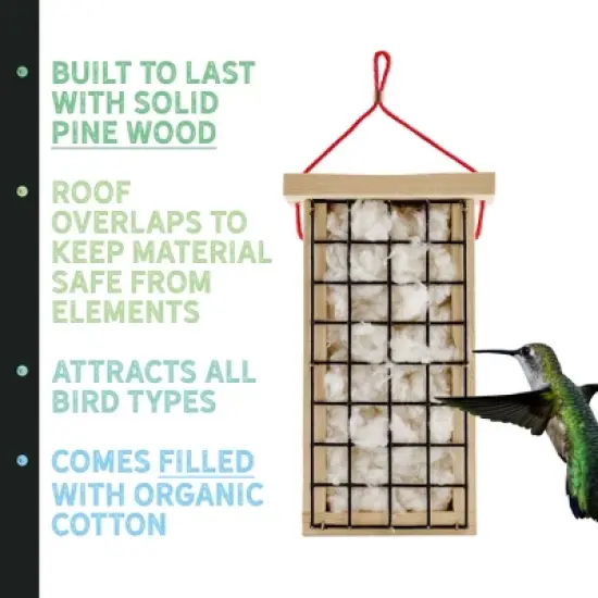 Uncle Dunkels Wooden Bird Nest Material Holder; Rustic Handmade Bird Nest Material Dispenser image {7}