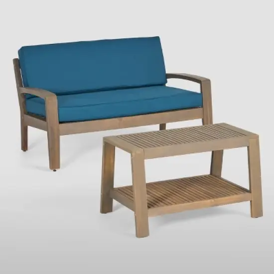 2pc Grenada Acacia Wood Patio Chat Set Gray - Christopher Knight Home image {1}