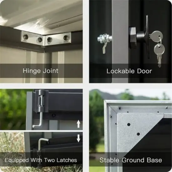 Gulches Backyard Storage Shed w/ Sloping Roof Steel Outdoor Garden Shed Metal Utility Tool Storage Room w/Latches ,Lockable Door (6x4ft, Dark Gray) image {4}