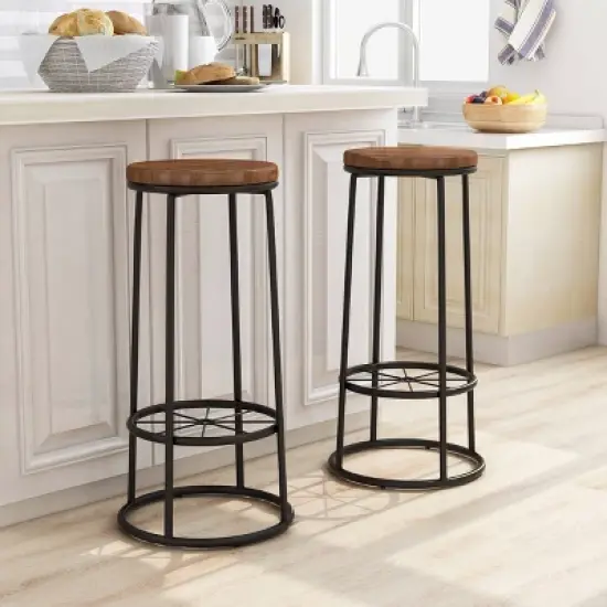 Set of 2 33" Pilat Barstools with Wood Seat Light Gray - HOMES: Inside + Out image {1}