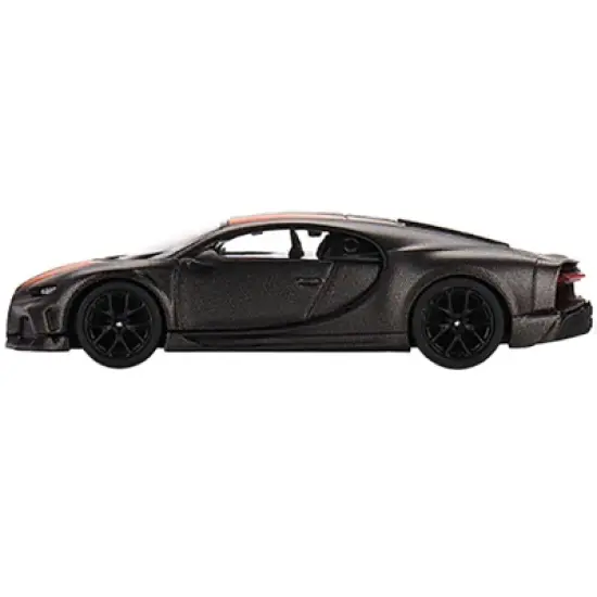 Bugatti Chiron Super Sport 300+ Carbon Gray with Orange Stripes Limited Edition 1/64 Diecast Model Car by True Scale Miniatures image {1}