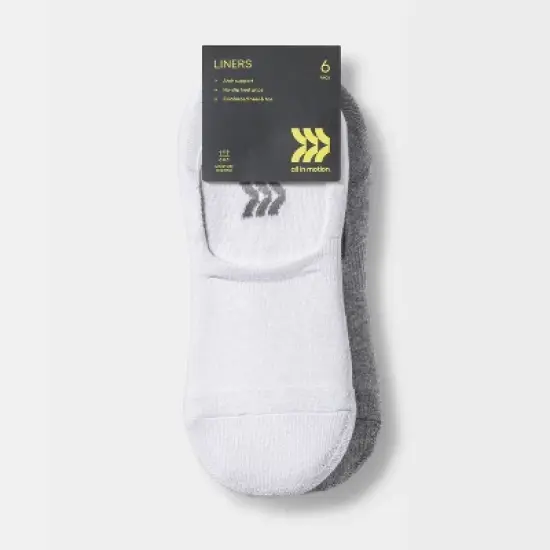 Women's Extended Size Cushioned 6pk Liner Athletic Socks - All in Motion&trade; - White/Heather Gray/Black 8-12 image {1}