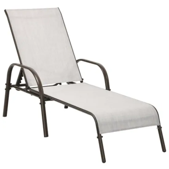 Tangkula Outdoor Chaise Lounge Chair Adjustable Reclining Bed with Backrest& Armrest image {10}