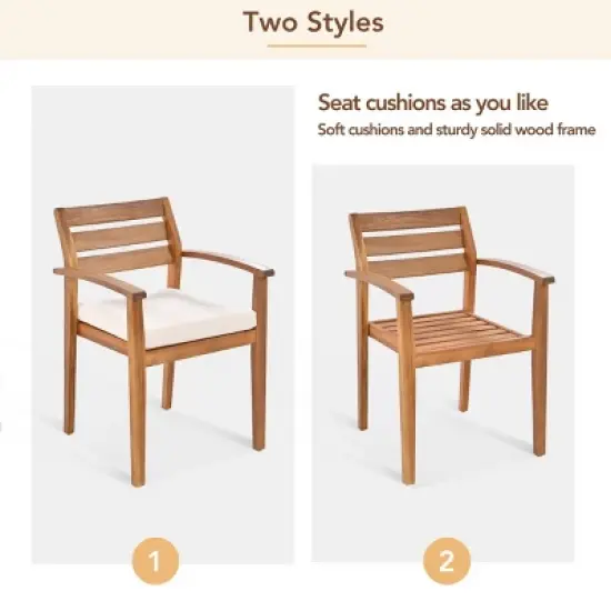 7 Piece Acacia Wood Outdoor Patio Dining Furniture Set,Wood Dining Table and 5 Chairs Set with Bench,Garden Dining Set for 7-8 Person-Coolbibila image {6}