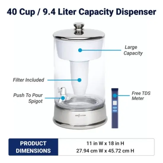 ZeroWater 40 Cup Glass Water Pitcher with Ready-Pour + Free Water Quality Meter image {3}