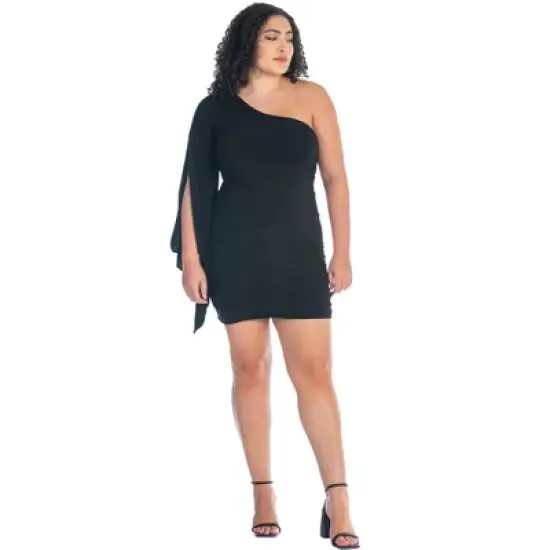 Womens Plus Size One Shoulder Drape Bodycon Dress image {5}