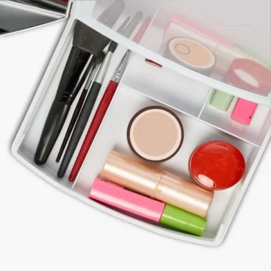 iHome Vanity Mirror with Lights and Makeup Organizer, Travel Mirror with Three Color Light Modes  - White (iCVS30) image {3}