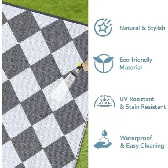 Waterproof Reversible Outdoor Rug - Lightweight, Foldable, Easy Clean for Patio, Camping, Pool & Beach image {5}