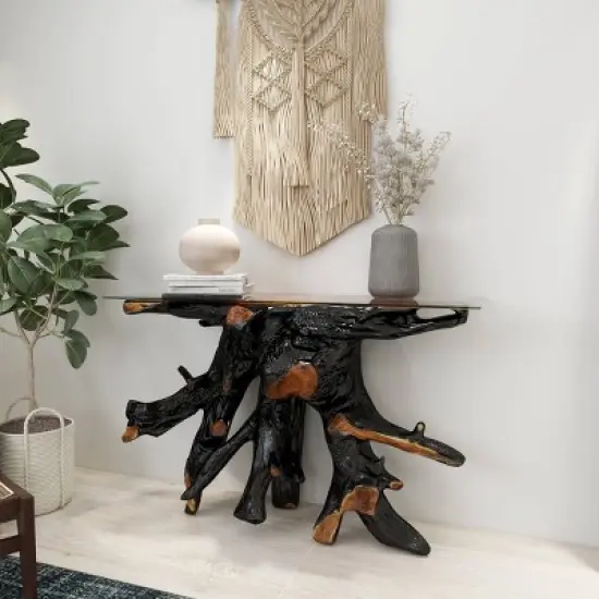 Contemporary Teak Wood Console Table Gold - Olivia & May image {10}